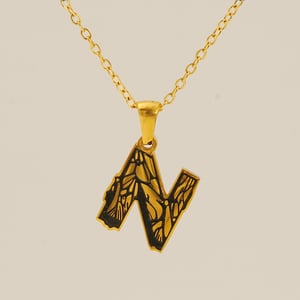 1 Piece Classic Bark Grain Unique Letter N Stainless Steel  Gold Color Unisex Pendant Necklaces h5 